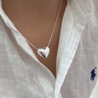 실버925 heart necklace 통통 빅 하트 스네이크 뱀줄 이태리체인 하트은목걸이